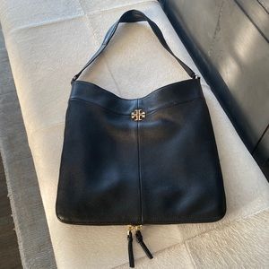 Tory Burch Black Pebble Leather Hobo Bag